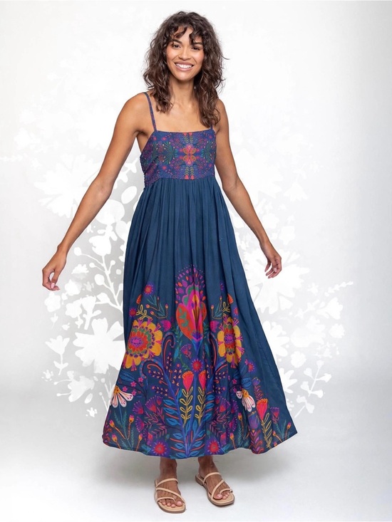 NATURAL LIFE Dresses & Skirts - NATURAL LIFE Navy Maxi Dress with Bright Floral Print